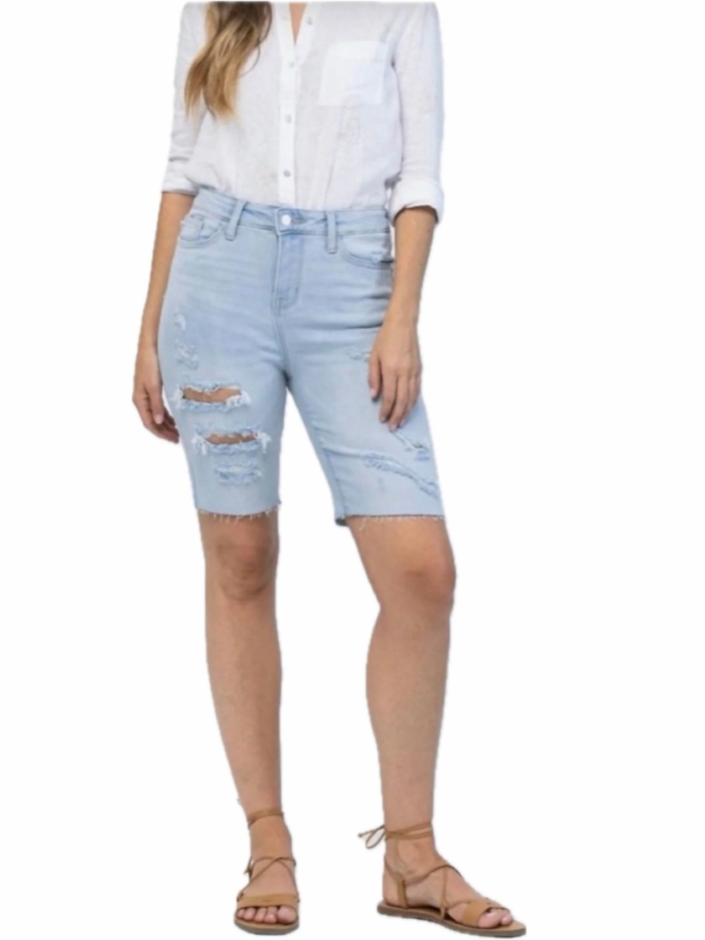 Judy Blue Light Blue Distressed Bermuda Shorts